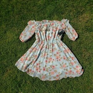 Nwt Free Press light blue pink floral off shoulder midi dress size large